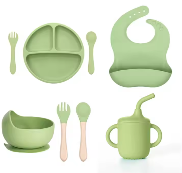 Baby Feeding Set Bamboo Silicone Infant Plate Kids Silicon Plates